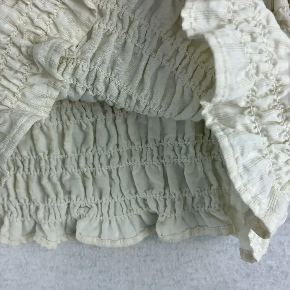 Old Navy All Over Smocking Puff Slv Crop Boho Cottage Blouse Womens Medium Ivory